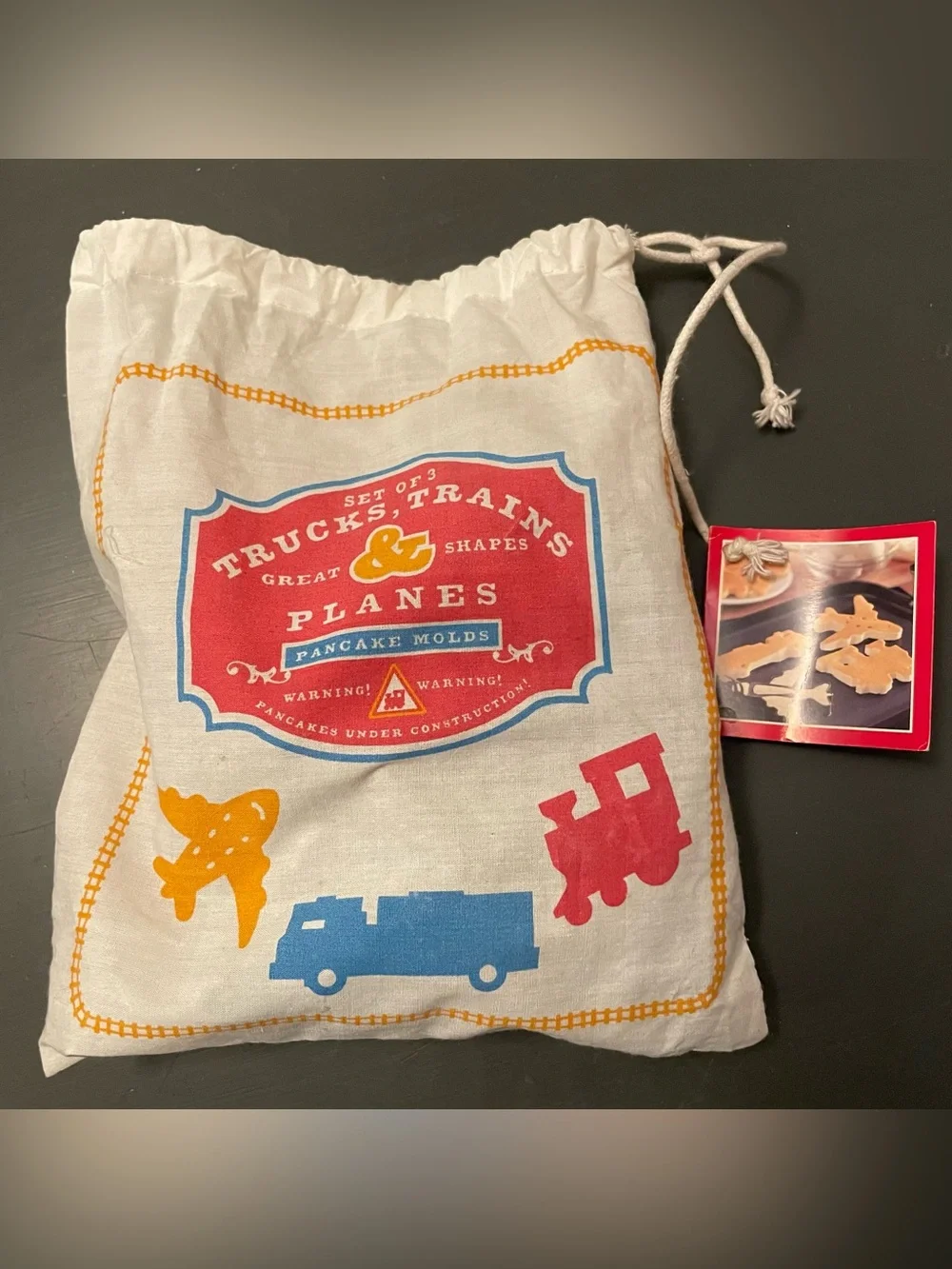 William Sonoma Truck, Train & Plane Pancake Molds with cloth Bag